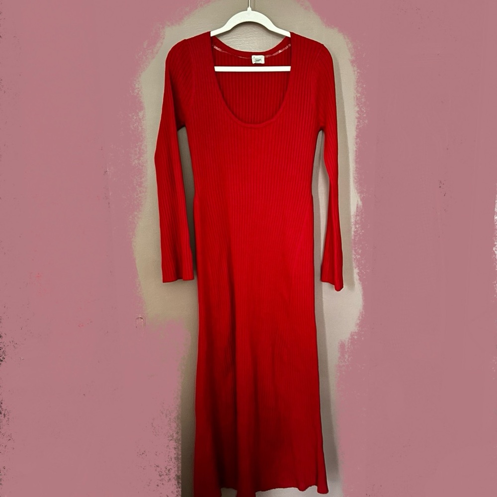 Red Long Sleeve Sweater Dress